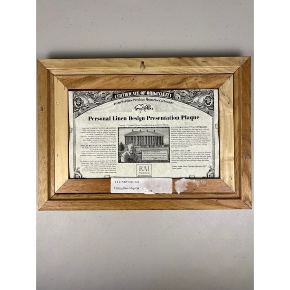 Terry Redlin A Helping Hand Framed Linen Plaque Oak Frame Winter Scene 14x9 - Picture 6 of 8